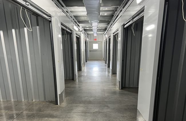 indoor storage units at anchored away storage facility, units doors open