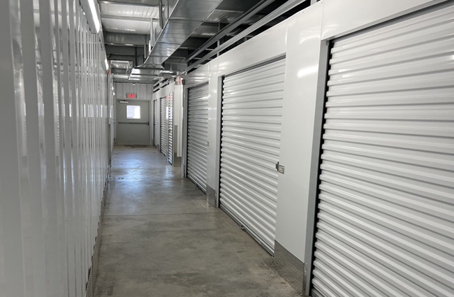 indoor storage units at anchored away storage facility, unit doors closed
