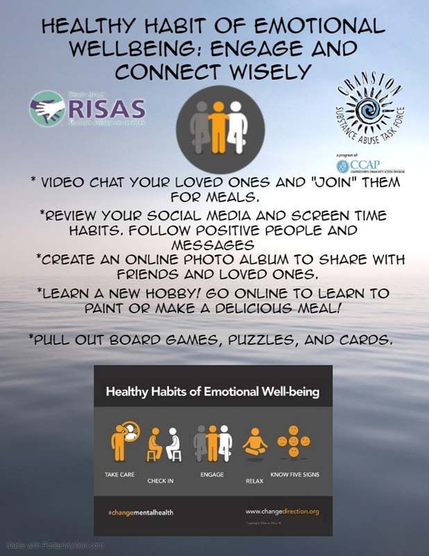 Healthy emotional wellbeing poster with tips for positive social media and offline habits