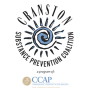 Cranston Substance Prevention Coalition logo with blue spiral sun and CCAP program text