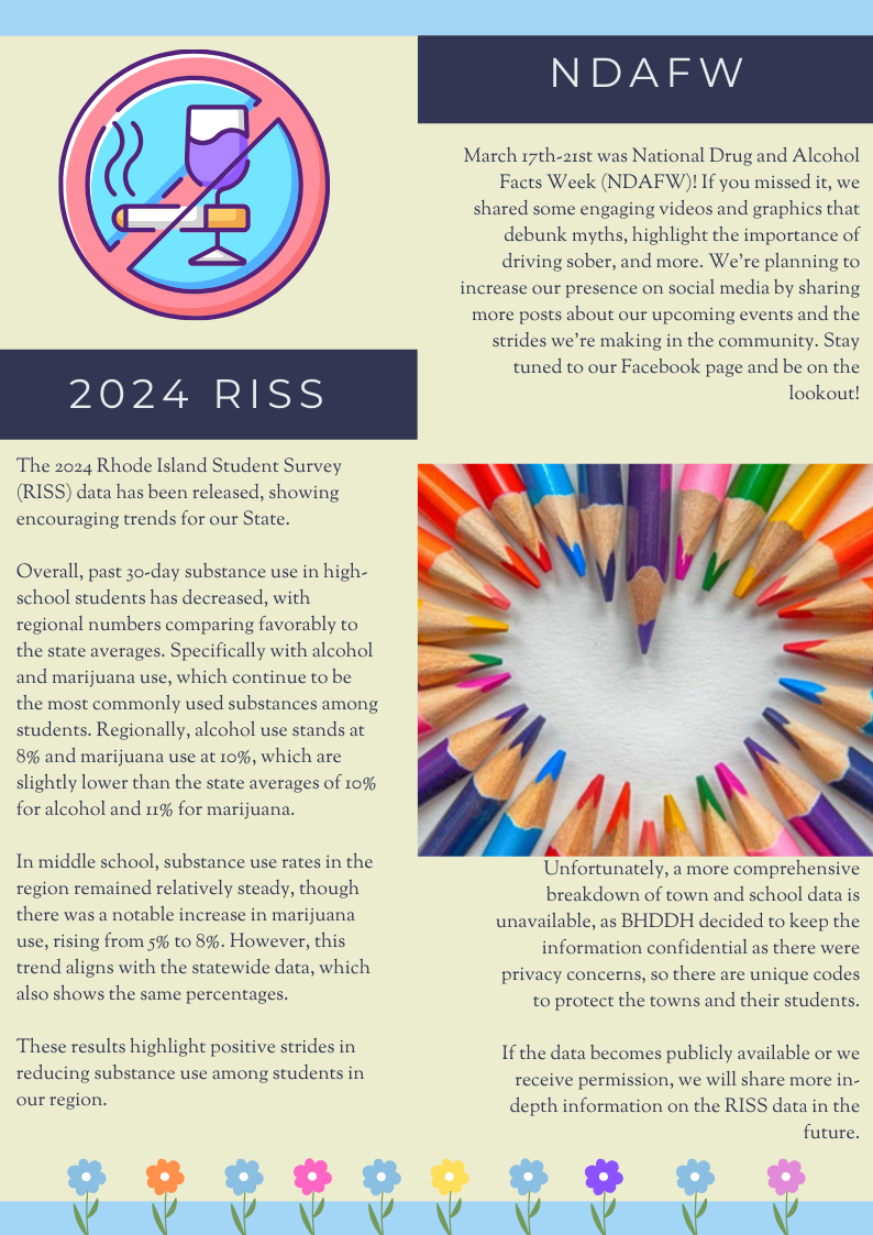 Colorful poster about NDAFW and 2024 RSS, with pencil circle graphic and small text blocks