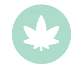 Mint green circle with a white cannabis leaf icon
