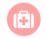 Pink circle with a white first aid kit and cross icon