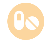 Orange circle with white pill and crossed-out pill icons, indicating medication not allowed