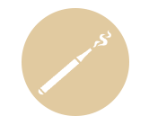 White vaporizer icon on a beige circle background
