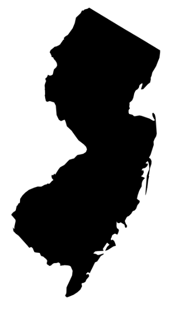 Black silhouette map of New Jersey on a white background