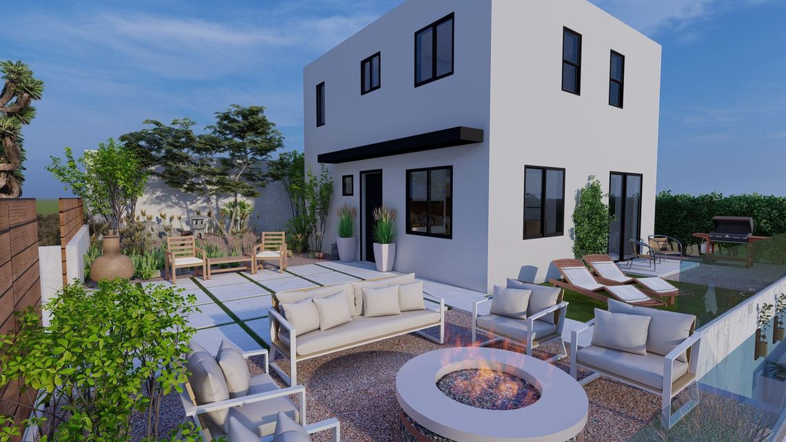 A 1200 square foot, three-bedroom, two story accessory dwelling unit (ADU) backyard home.