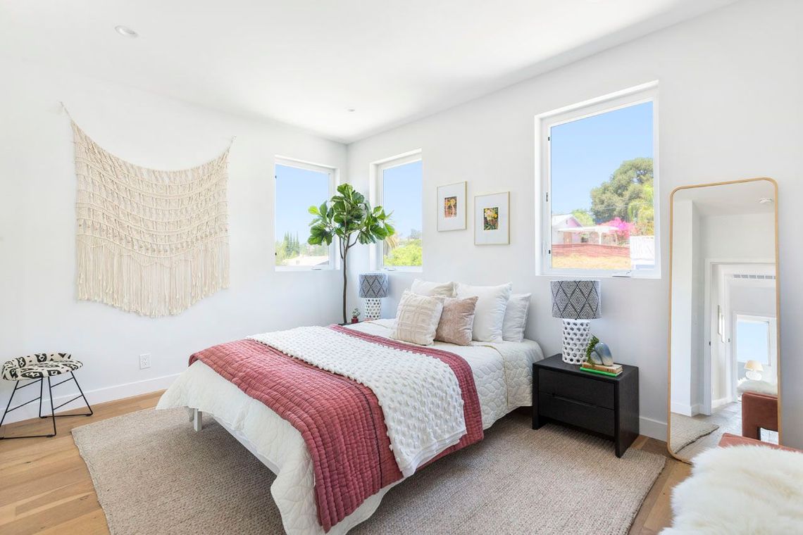 The spacious master bedroom in an accessory dwelling unit (ADU) granny flat.
