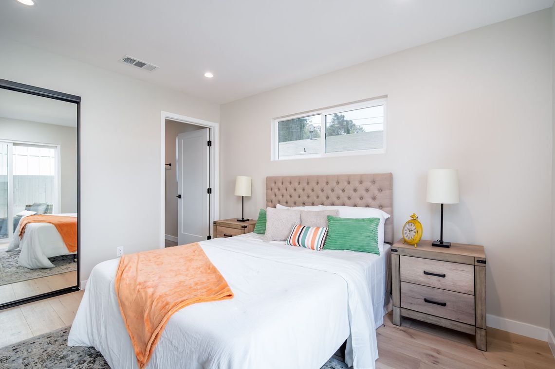A secondary bedroom in an accessory dwelling unit (ADU) casita
 in Los Angeles, CA.