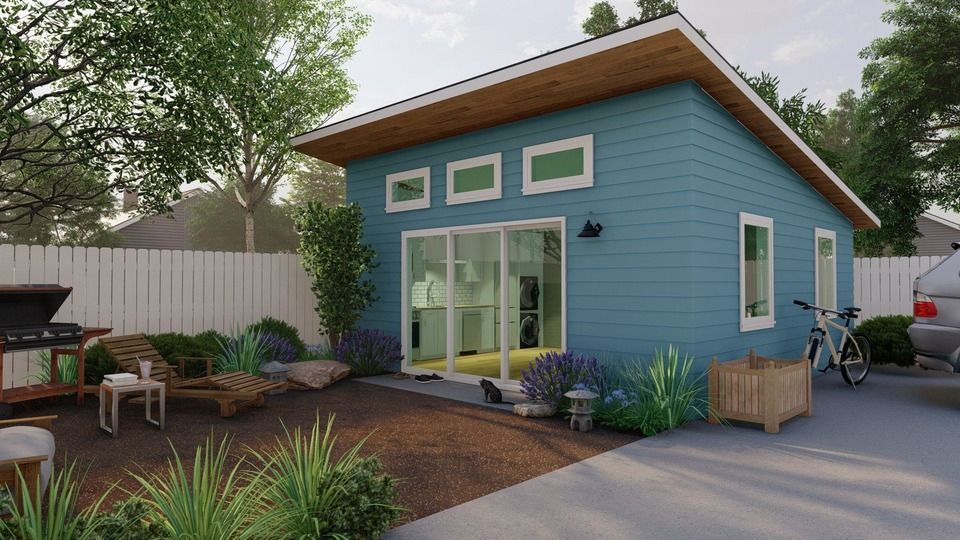 A studio-style accessory dwelling unit (ADU) garage conversion. 