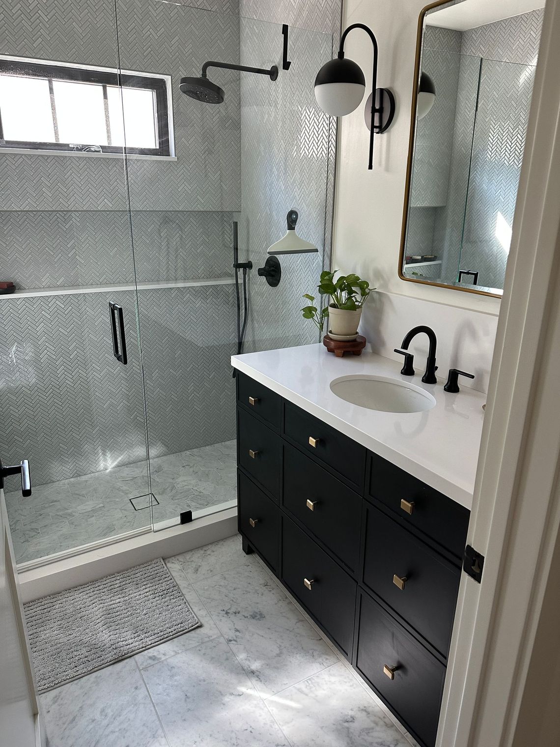 The separate bathroom of an accessory dwelling unit (ADU) in-law unit. 
