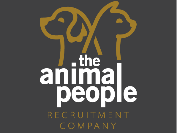 Logo for The Animal People Recruitment Company, with gold dog and cat outlines on a dark background
