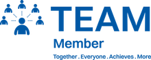 Blue group icon and text reading “TEAM Member” with tagline “Together. Everyone. Achieves. More.”
