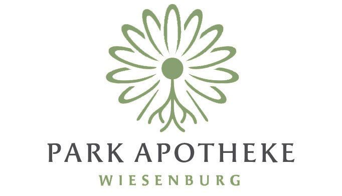 Das Logo der Park-Apotheke Wiesenburg hat in der Mitte eine grüne Blume.