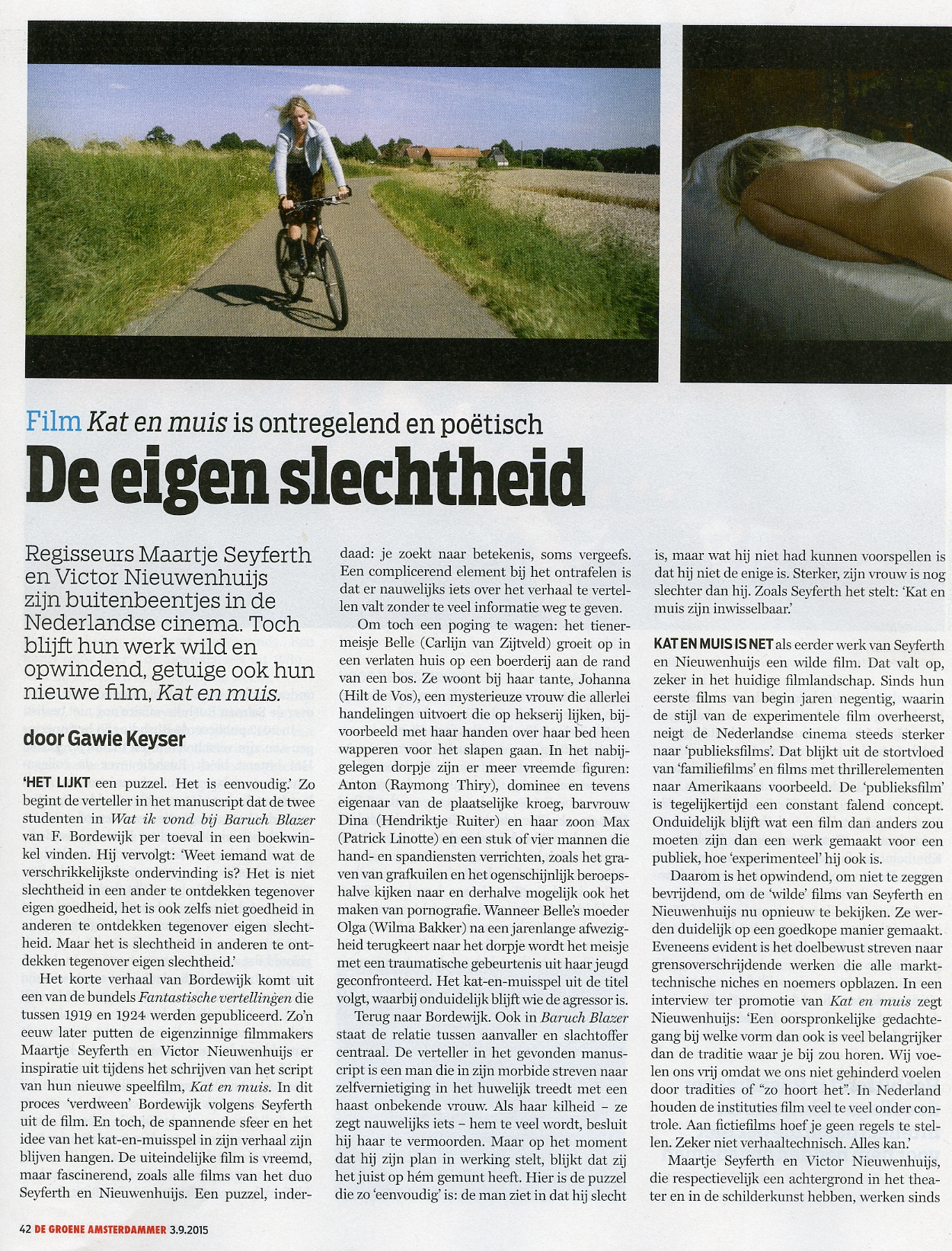 A newspaper article with the title de eigen slechtheid