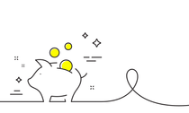 A line drawing of a piggy bank with coins coming out of it.