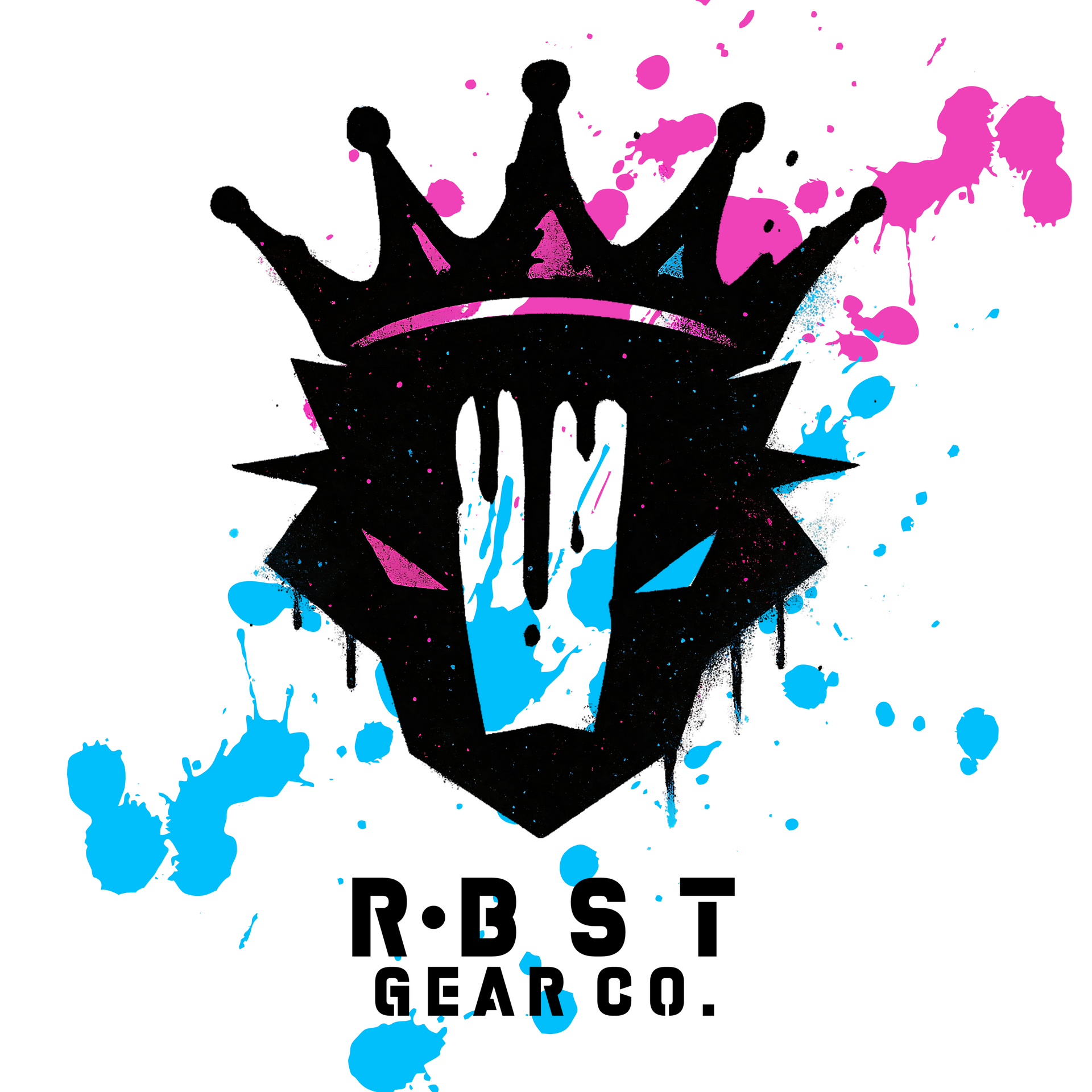 Black crowned gear logo with pink and blue paint splashes, labeled “R.B.S.T GEAR CO.”