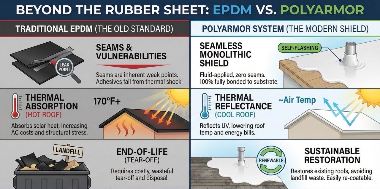 EPDM membrane compared with PolyArmor coating