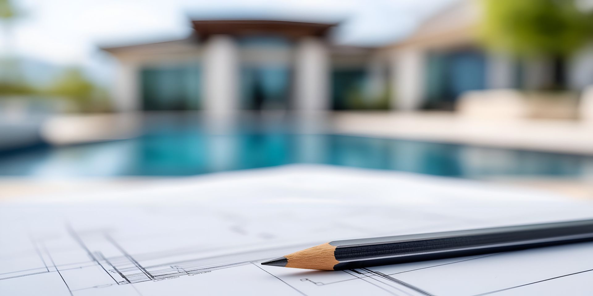 Architectural blueprints with a pencil Architectural blueprints with a pencil