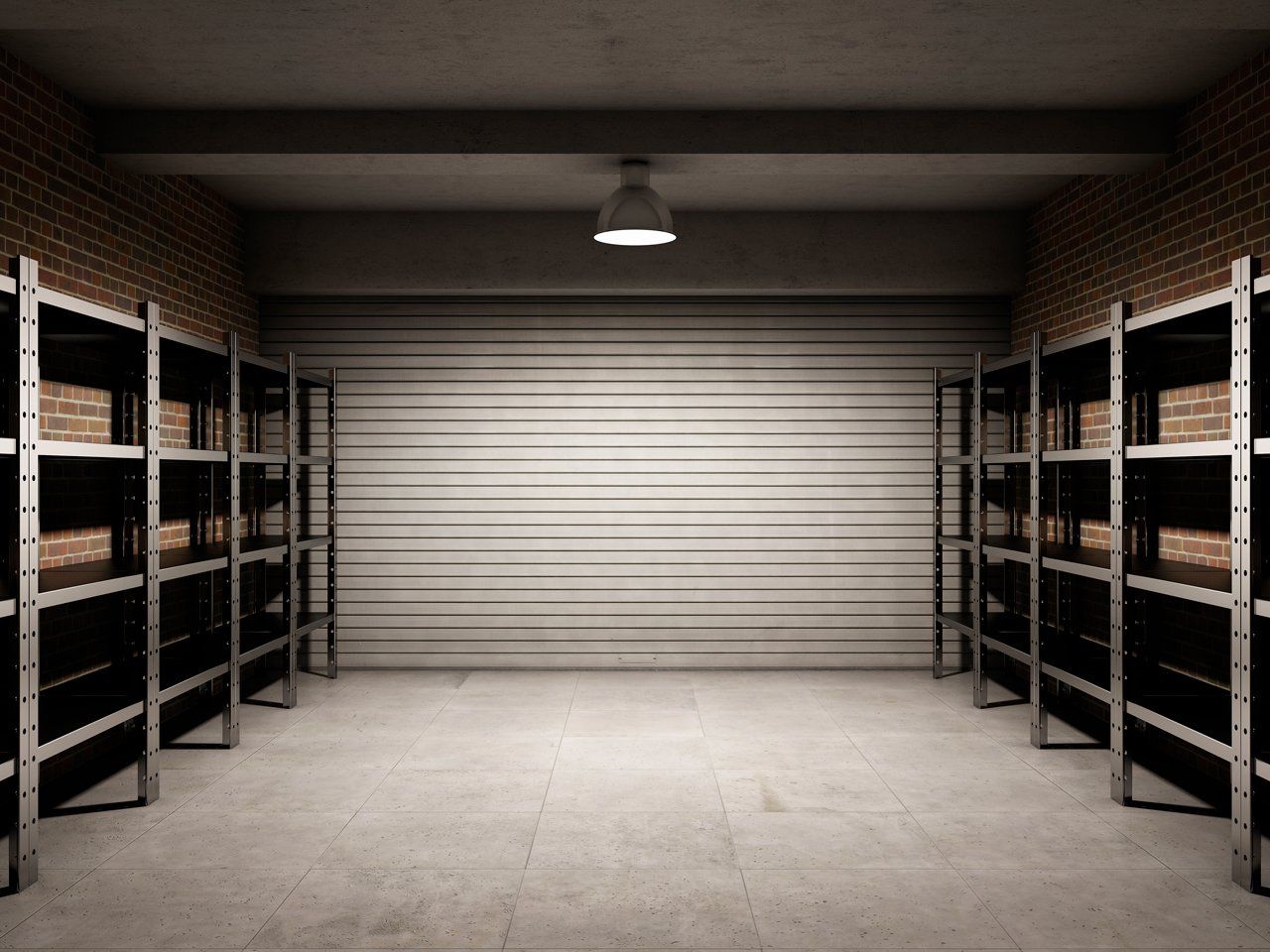 Organized garage storage space in a Boise, Idaho home with wall shelving and open floor area
