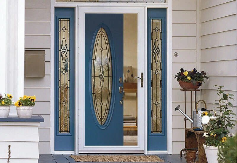 Finished exterior front entry door replacement improving security and curb appeal on a Boise home