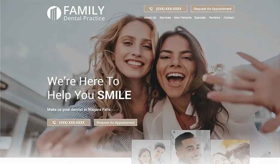 A screenshot of the family dental practice website.