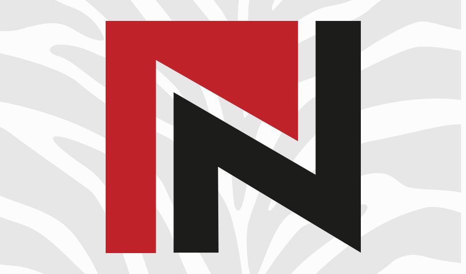 A red and black letter n on a white background