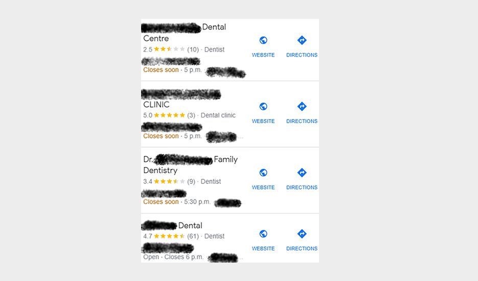 A screenshot of a google search for a dentist