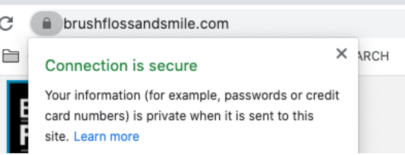 A screen shot of a website that says connection is secure