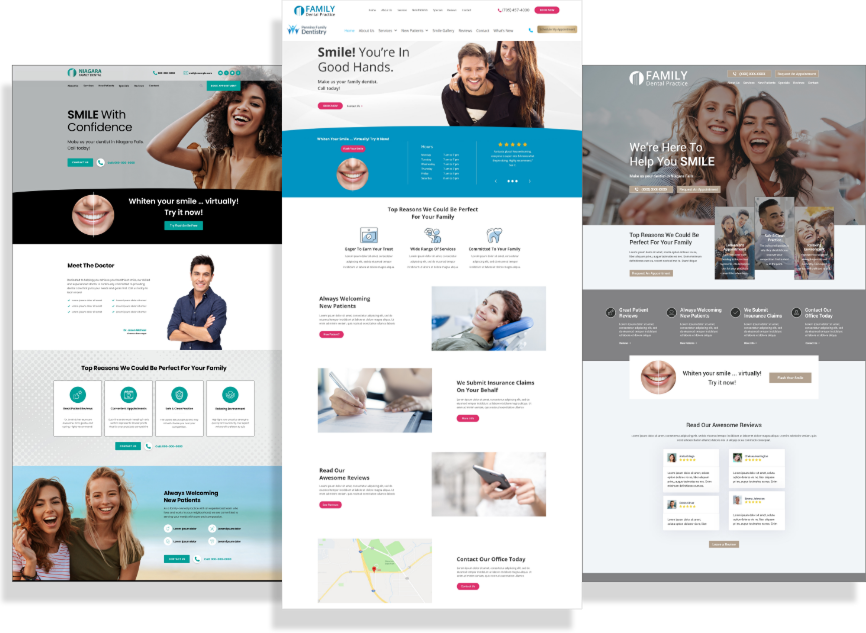A collage of three different dental websites.
