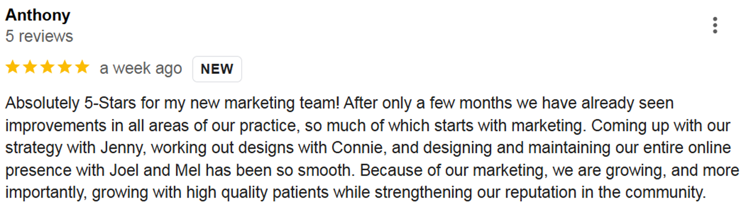 5-star Google review from Anthony