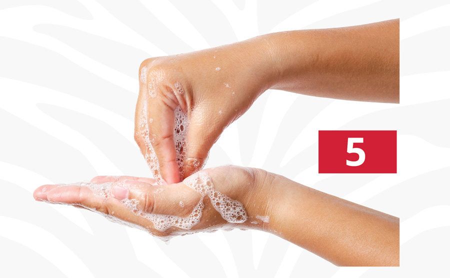 A person is washing their hands with soap and water.