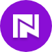 A purple circle with a white letter n inside of it.