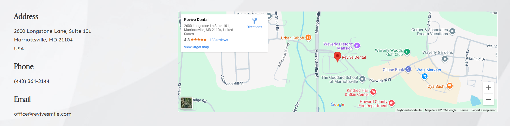 MDent Visible Contact and Location Info
