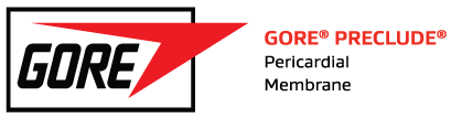 Logotipo de Gore Preclude Pericardial Membrane en negro y rojo sobre fondo blanco