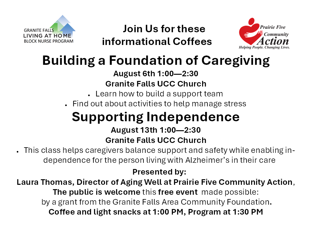 Flyer for a free caregiving support seminar on August 13, 1:00–2:30 p.m.