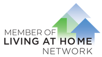 Member of Living at Home Network logo with gray and blue house shapes