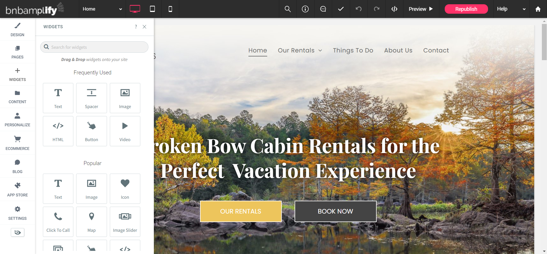 A screenshot of a website for broken bow cabin rentals for the perfect vacation experience.