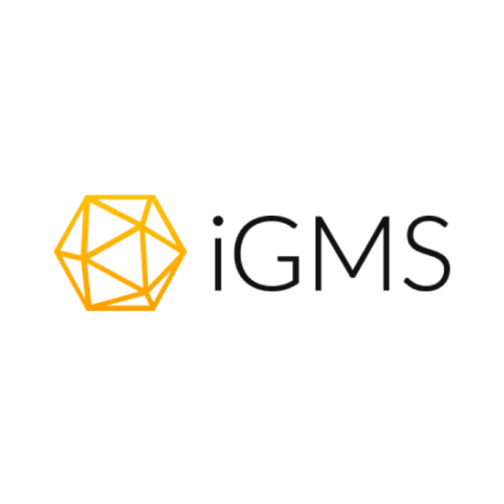 A logo for igms with a yellow hexagon in the middle