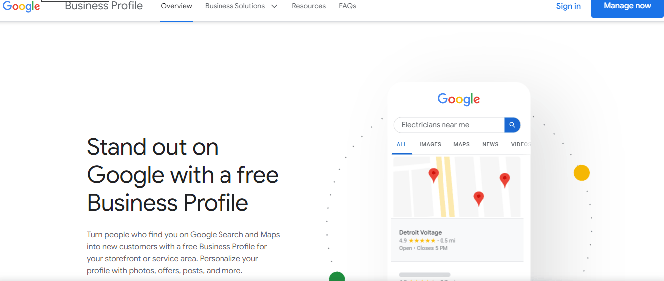A screenshot of the google business profile page.