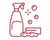 Red line-art spray bottle with bubbles and a sponge, indicating cleaning or disinfecting.