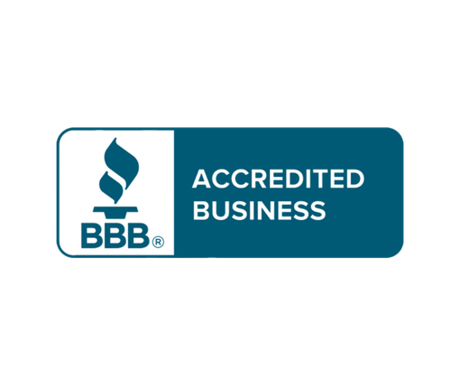 BBB Accredited Business logo in teal and white with torch icon