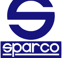 Logo Sparco blu con simbolo "S" circolare stilizzato sopra la parola "sparco"