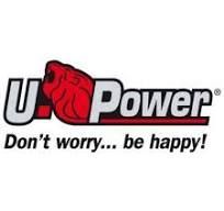 Logo U-Power con grafica di un pugno rosso e lo slogan "Non preoccuparti... sii felice!"