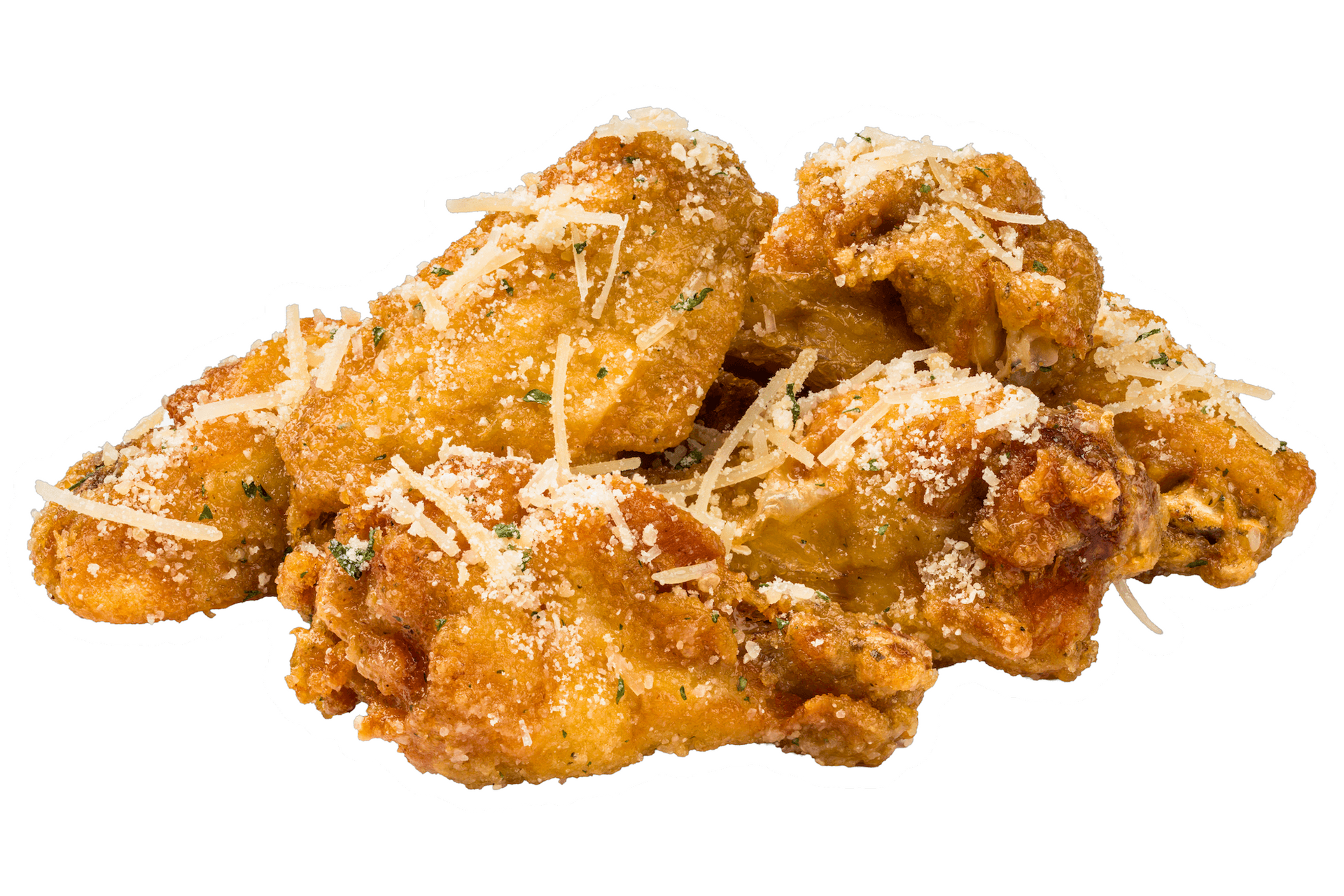 A pile of garlic parmesan chicken wings.