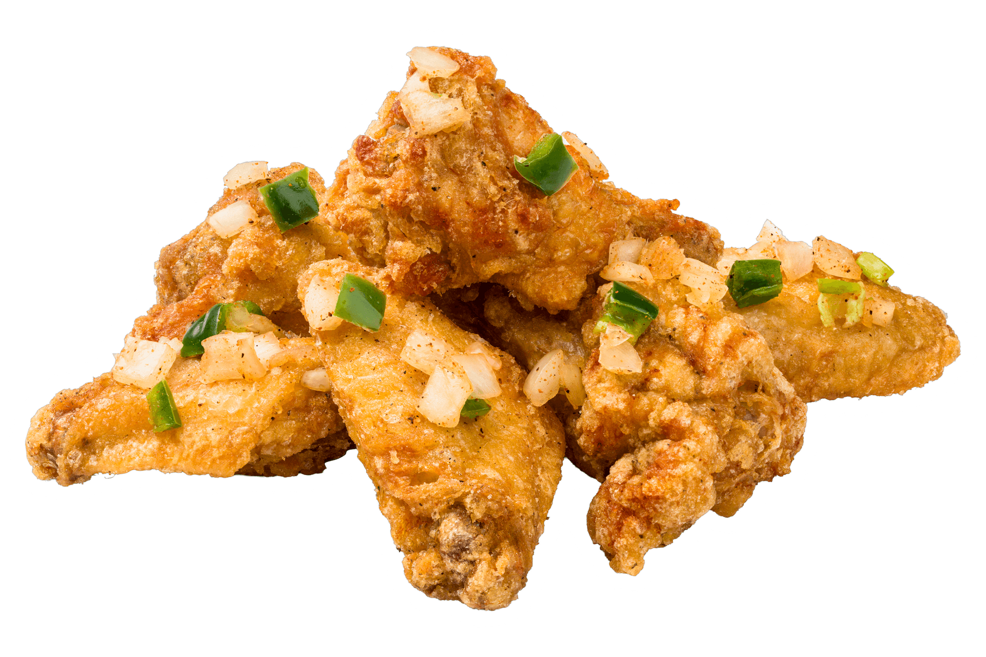 A pile of salt & pepper chicken wings with.