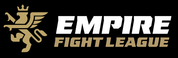 Logo d'un lion doré avec le texte « EMPIRE FIGHT LEAGUE » en gras blanc et beige sur fond noir