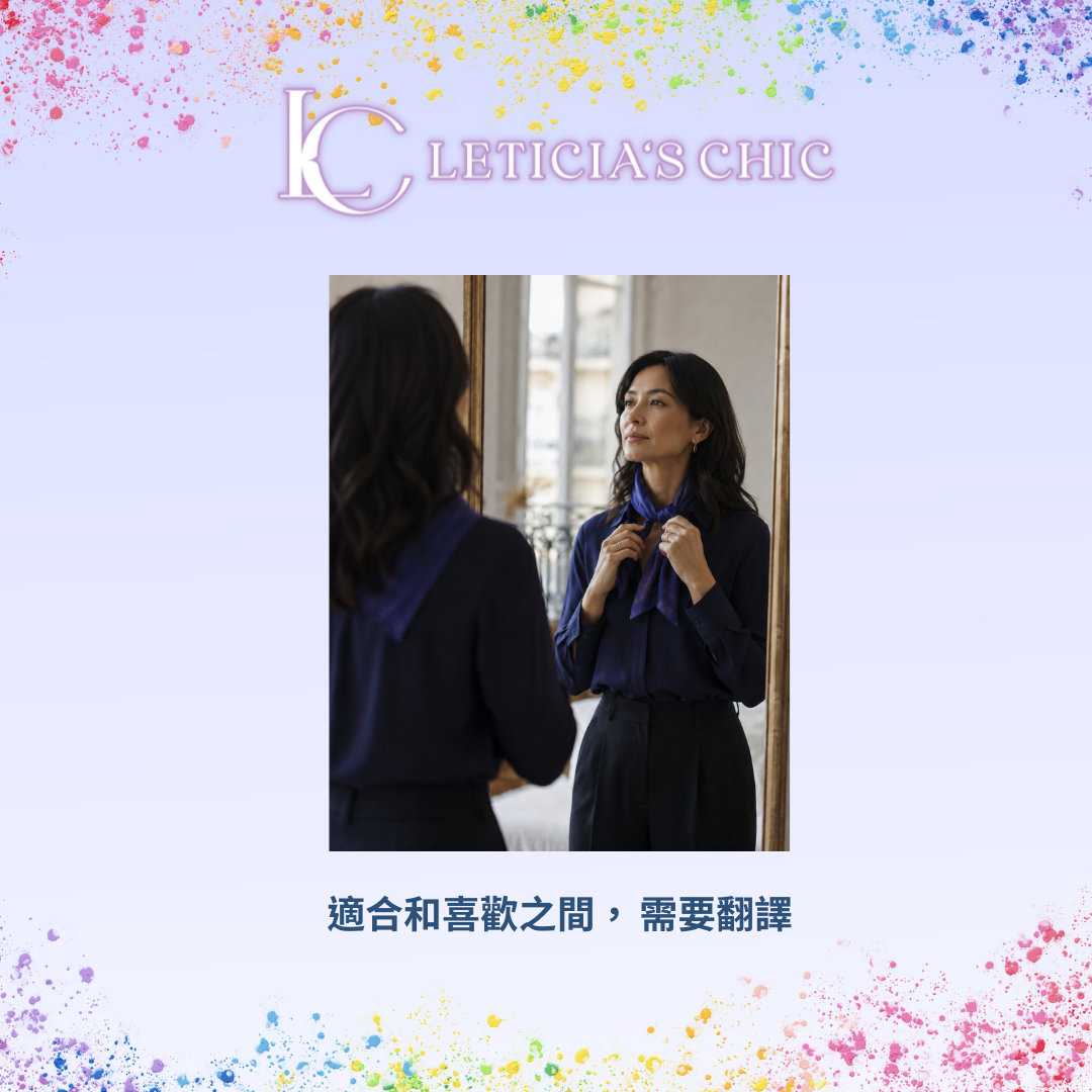 俐落西裝柔軟針織與華麗配件並排,呈現適合和喜歡之間需要轉換