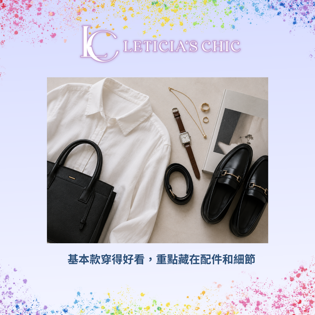 白襯衫搭配耳環皮帶鞋包等基本款穿搭細節