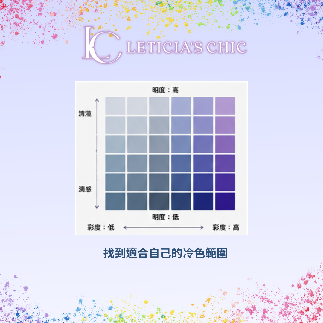 冷色系色票依明度彩度清濁深淺分類整理成個人適合色範圍